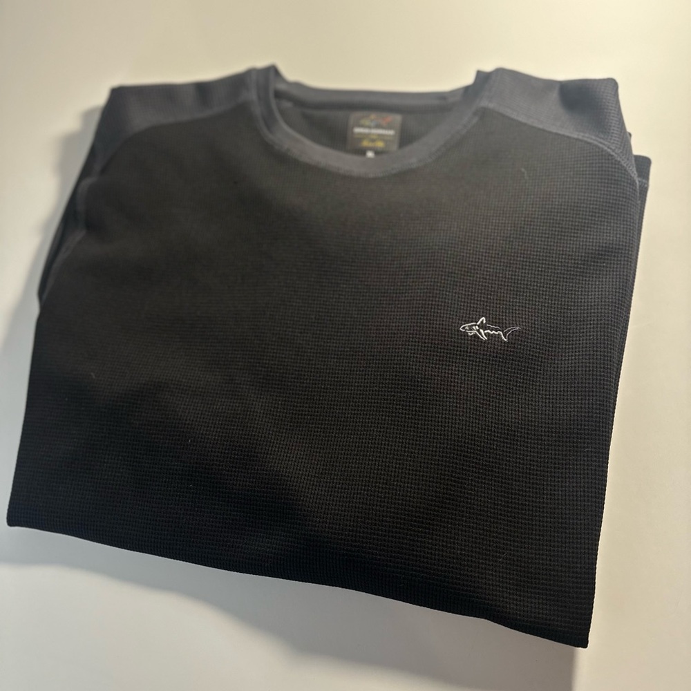 Greg Norman Tasso Elba XL Extra Large Ribbed Black/Grey Long Sleeve Polo Shirt